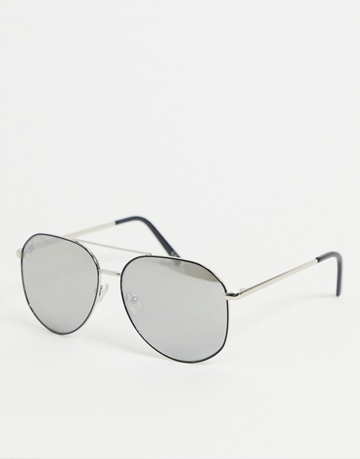 Jeepers Peepers aviator sunglasses in silver with mirrored lens