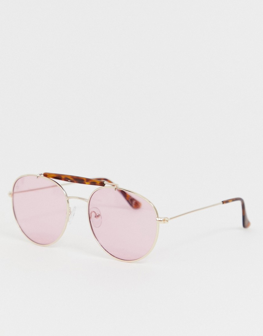 Jeepers Peepers aviator sunglasses with pink lens-Gold