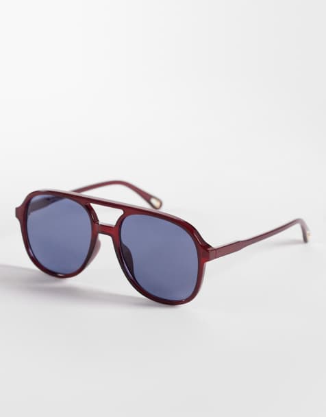 Jeepers Peepers - Aviator zonnebril in bordeauxrood met blauwe glazen - view 1