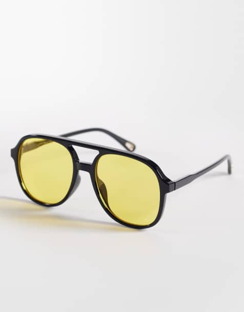 Jeepers Peepers - Aviator zonnebril in zwart met gele glazen - view 1