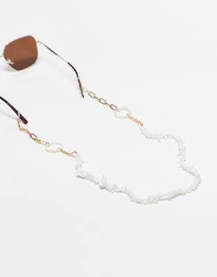 Jeepers Peepers Jeepers Peepers beaded sunglasses chain in white-Brown