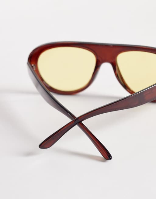 Jeepers Peepers - Brune runde solbriller med flad top og gule glas, 2 af 3