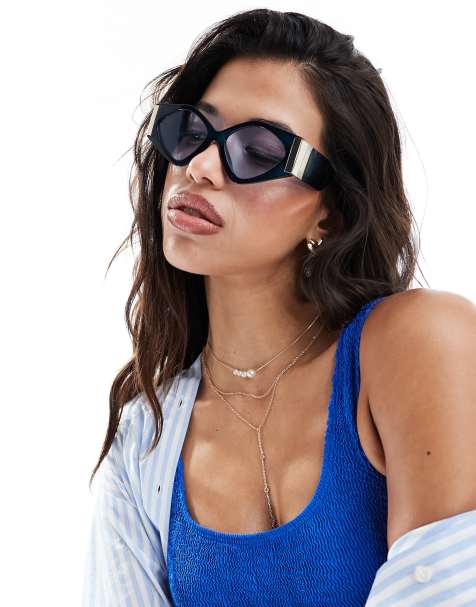 Jeepers Peepers cat eye sunglasses in blue with gold