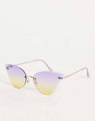 Jeepers Peepers cat eye festival sunglasses in purple to yellow fade