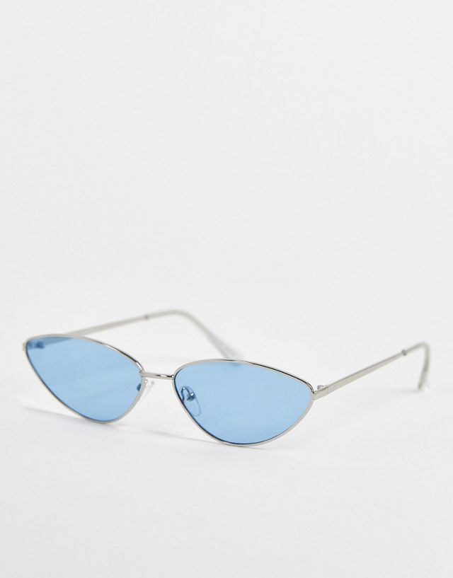 Jeepers Peepers cat eye sunglasses with silver frame and blue lens