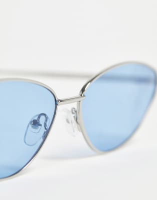 blue lens silver frame sunglasses