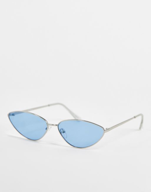 Jeepers Peepers - Cat eye zonnebril met zilveren montuur en blauwe glazen