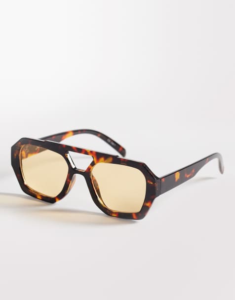 Jeepers Peepers chunky aviator sunglasses in tort with amber lens - view 1