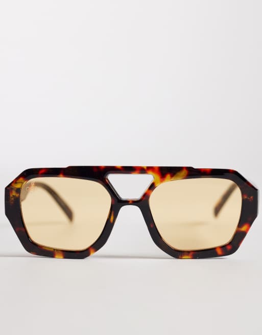 Jeepers Peepers chunky aviator sunglasses in tort with amber lens, 2 of 3