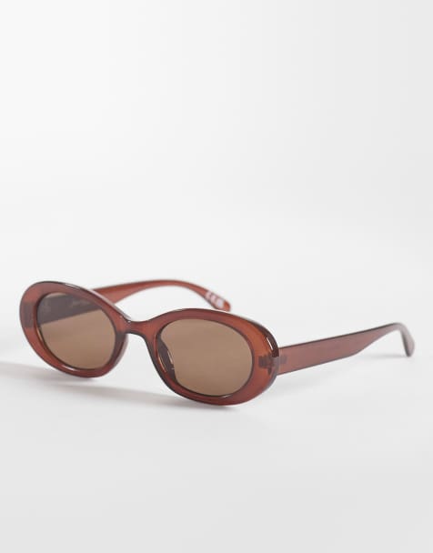 Jeepers Peepers chunky oval sunglasses in dark red with brown lens - view 1