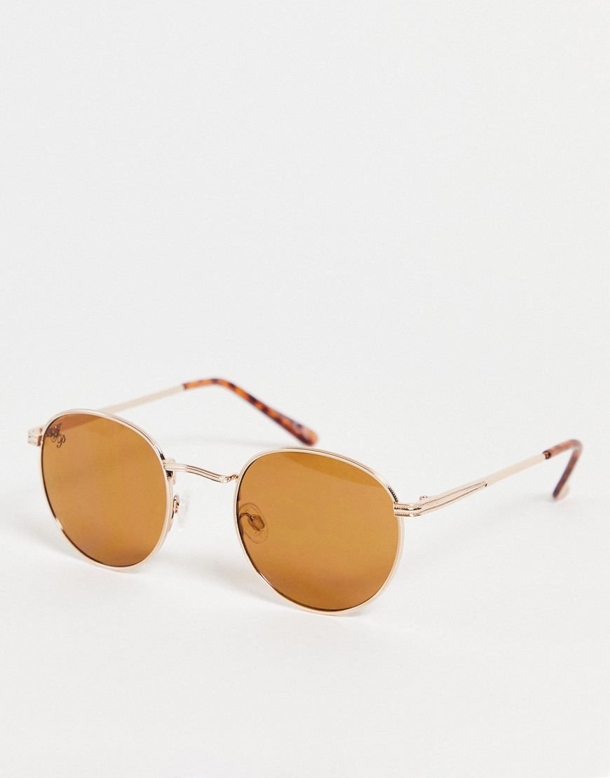 Jeepers Peepers classic round sunglasses in brown and gold