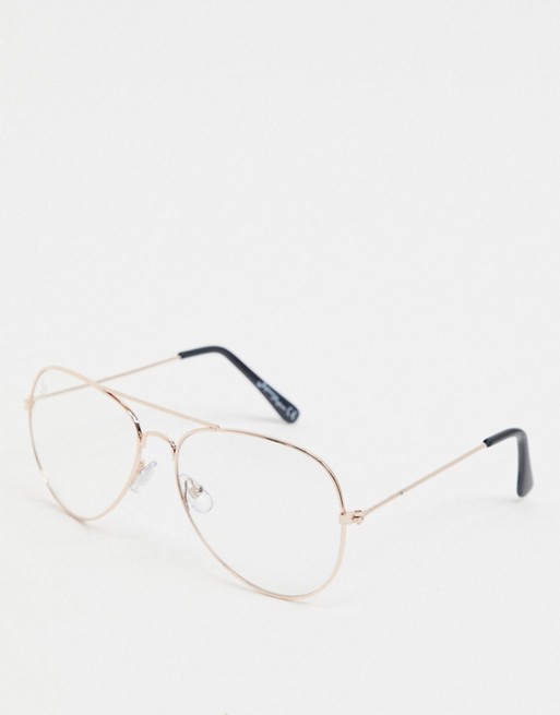 Jeepers Peepers clear lens aviator glasses in gold