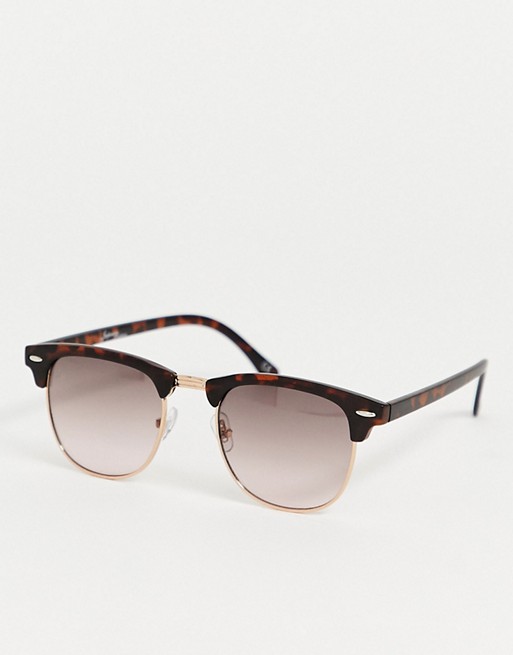Jeepers Peepers retro square half rimmed sunglasses in tort