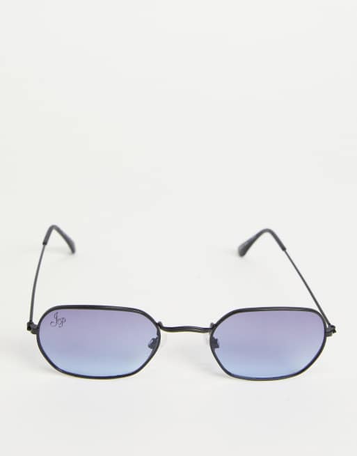 Jeepers Peepers – Czarne owalne okulary przeciwsłoneczne unisex z niebieskimi soczewkami