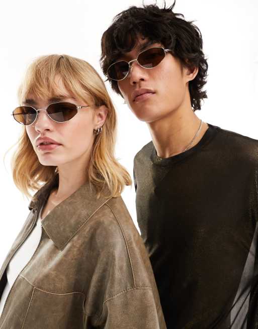 Jeepers Peepers – Damensonnenbrille aus Metall in Silber mit braunen Gläsern