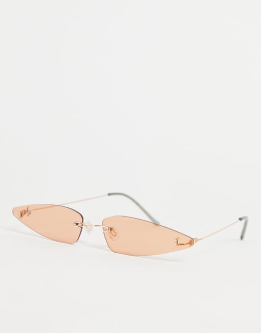 Jeepers Peepers - Extreme cat eye zonnebril met zilveren montuur en lichtoranje glazen