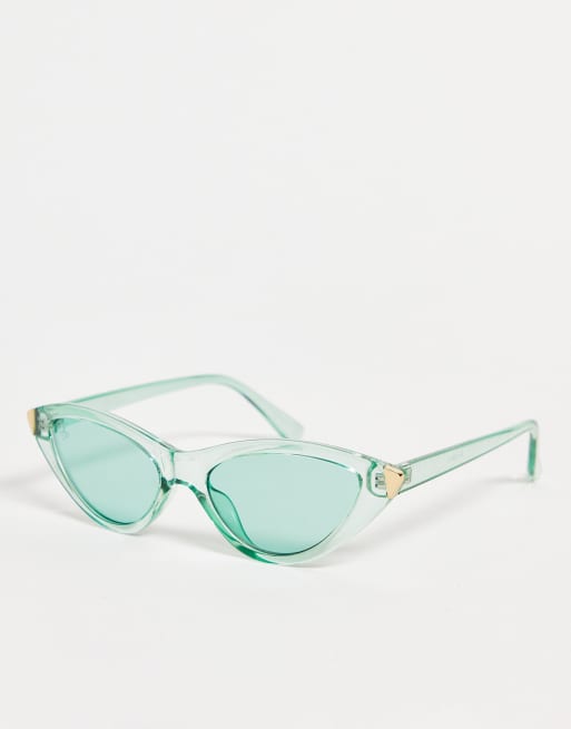 Jeepers Peepers – Festival-Cat-Eye-Sonnenbrille aus Acetat in Grün mit farblich abgestimmten Gläsern