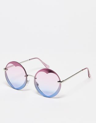Jeepers Peepers Jeepers Peepers festvial round heart sunglasses in purple/blue ombre