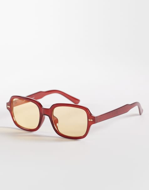 Jeepers Peepers - Firkantede solbriller med bordeaux stel og gule glas - view 1