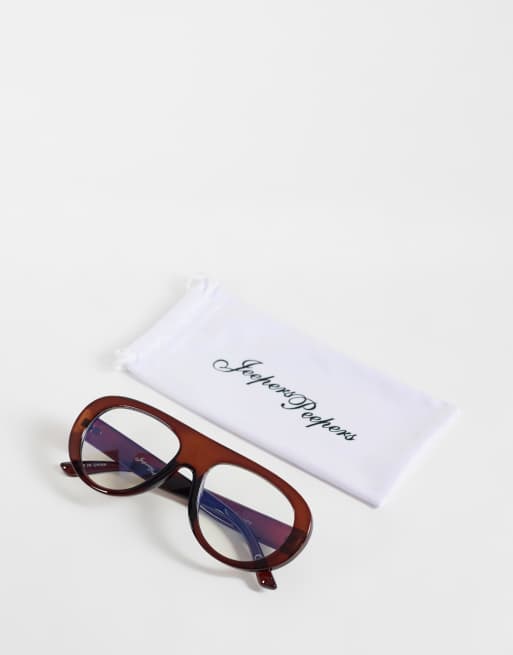 Jeepers Peepers flat top aviator clear lens glasses in brown, 3 of 3