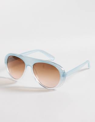 Jeepers Peepers Jeepers Peepers flat top round sunglasses in pale blue with brown lens