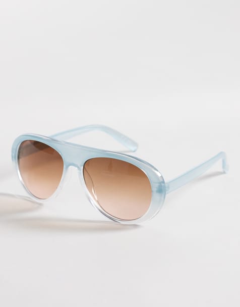 Jeepers Peepers flat top round sunglasses in pale blue with brown lenses - view 1