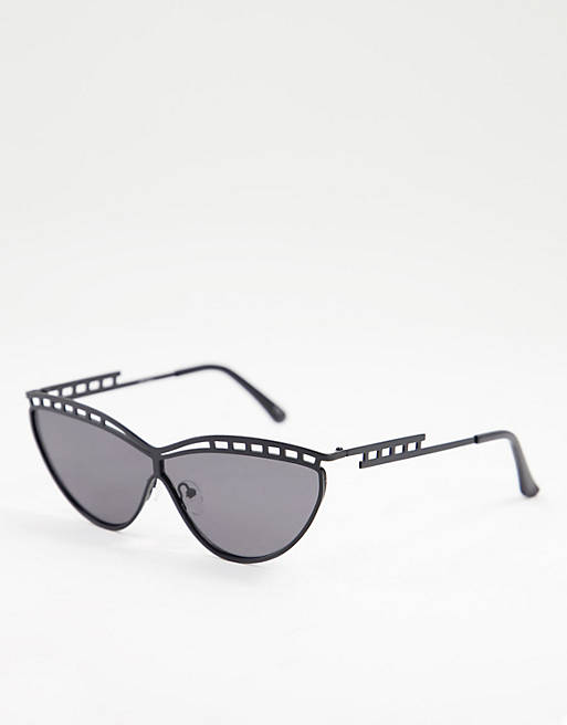 Jeepers Peepers frame detail cat eye sunglasses in black gunmetal