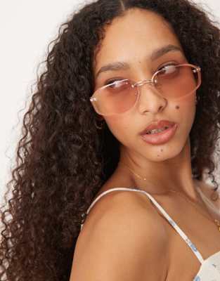 Jeepers Peepers - Goldfarbene Sonnenbrille aus Metall mit ovalen Gläsern in Rosa