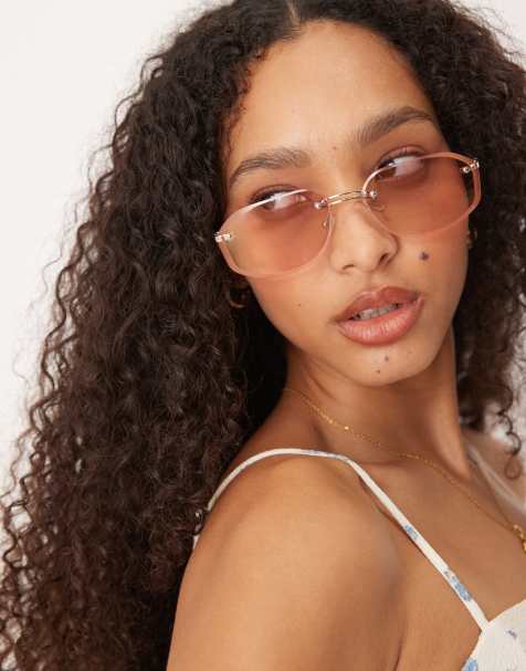 Jeepers Peepers – Goldfarbene Sonnenbrille aus Metall mit ovalen Gläsern in Rosa - view 1