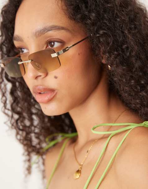 Jeepers Peepers – Goldfarbene Sonnenbrille aus Metall mit quadratischen Gläsern in Braun - view 1