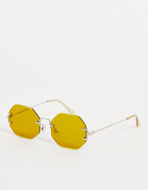 Jeepers Peepers – Gula, hexagonformade solglasögon i metall