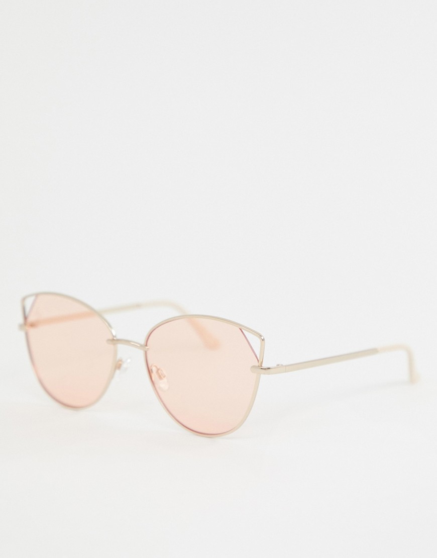 Jeepers Peepers – guldfärgade cat eye-solglasögon i guld med rosa glas
