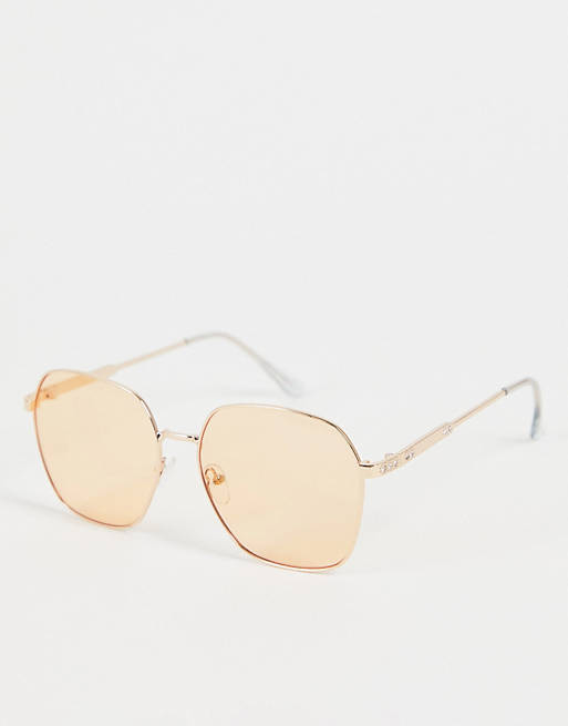 Jeepers Peepers – Guldfärgade, runda solglasögon i oversize med orange glas