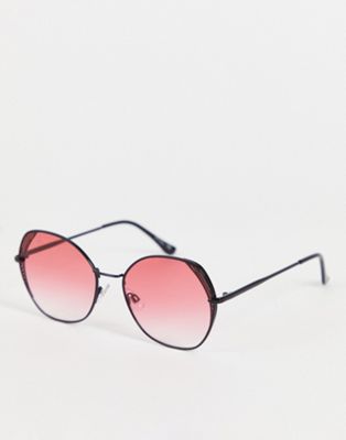 Jeepers Peepers hex shape sunglasses in black and pink