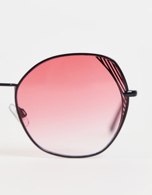 Jeepers Peepers hex shape sunglasses in black and pink, 2 of 4