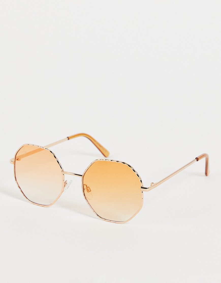 hex sunglasses with detailed rim in orange