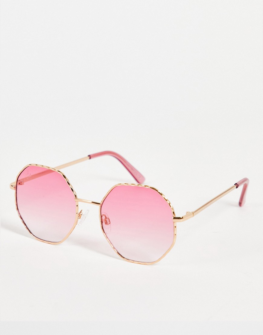 Jeepers Peepers hex sunglasses with detailed rim in pink