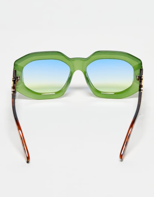Jeepers Peepers hexagonal sunglasses with side detail in green, 2 of 4