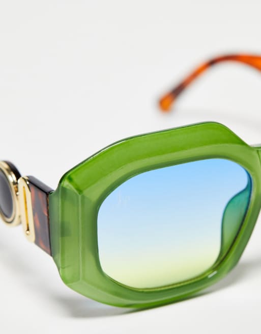 Jeepers Peepers hexagonal sunglasses with side detail in green, 3 of 4