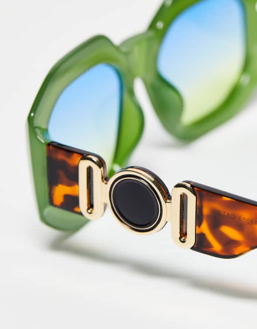Jeepers Peepers hexagonal sunglasses with side detail in green, 4 of 4