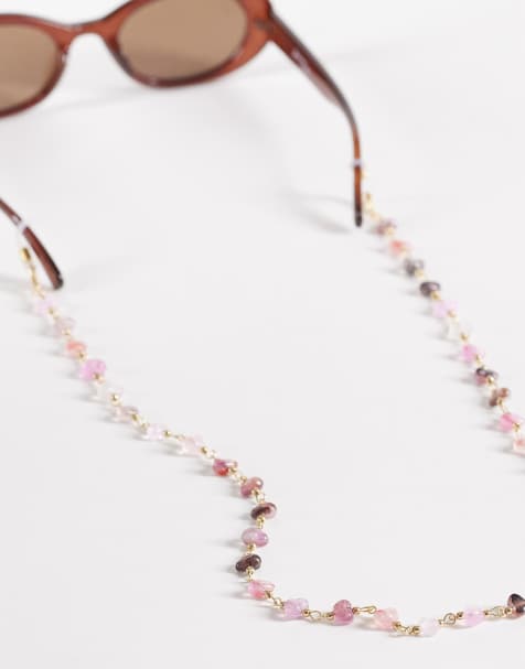 Jeepers Peepers jewelled sunglasses chain in pink and gold - view 1