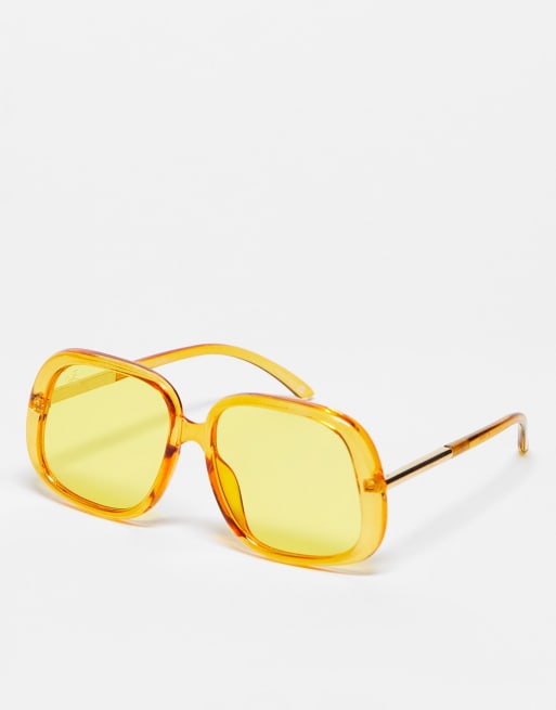 Jeepers Peepers – Kwadratowe festiwalowe okulary przeciwsłoneczne oversize w żółtych oprawkach