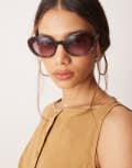 [Jeepers Peepers] Jeepers Peepers large oval sunglasses in tortoiseshell with pink lens-Brown No Size Tort