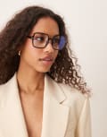 [Jeepers Peepers] Jeepers Peepers large square blue light glasses in tortoiseshell-Brown No Size BROWN