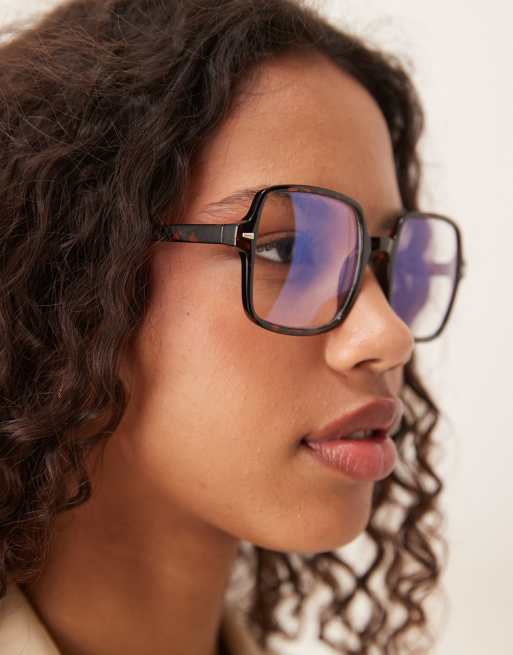 Jeepers Peepers large square blue light glasses in tortoiseshell, 2 of 3