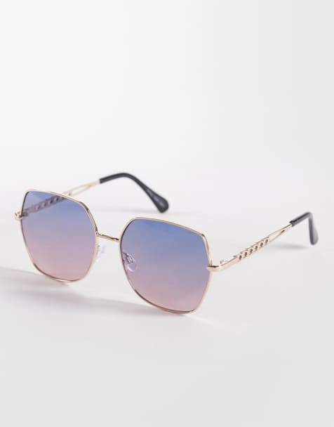 Jeepers Peepers large square sunglasses in gold with blue gradient lens - view 1