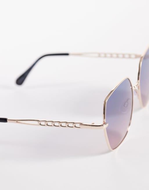 Jeepers Peepers large square sunglasses in gold with blue gradient lens, 2 of 3