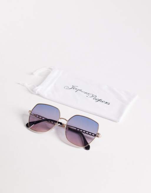 Jeepers Peepers large square sunglasses in gold with blue gradient lens, 3 of 3