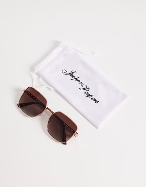 Jeepers Peepers large square sunglasses in gold with brown lens, 3 of 3