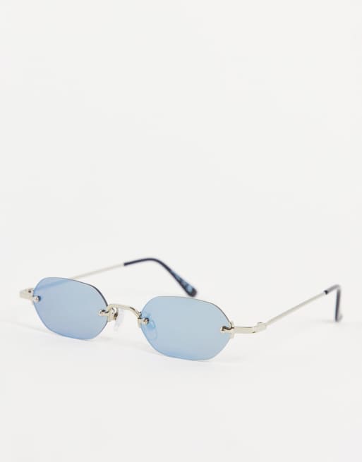 Jeepers Peepers - Lunettes de soleil fines hexagonales avec verres argentés - Noir